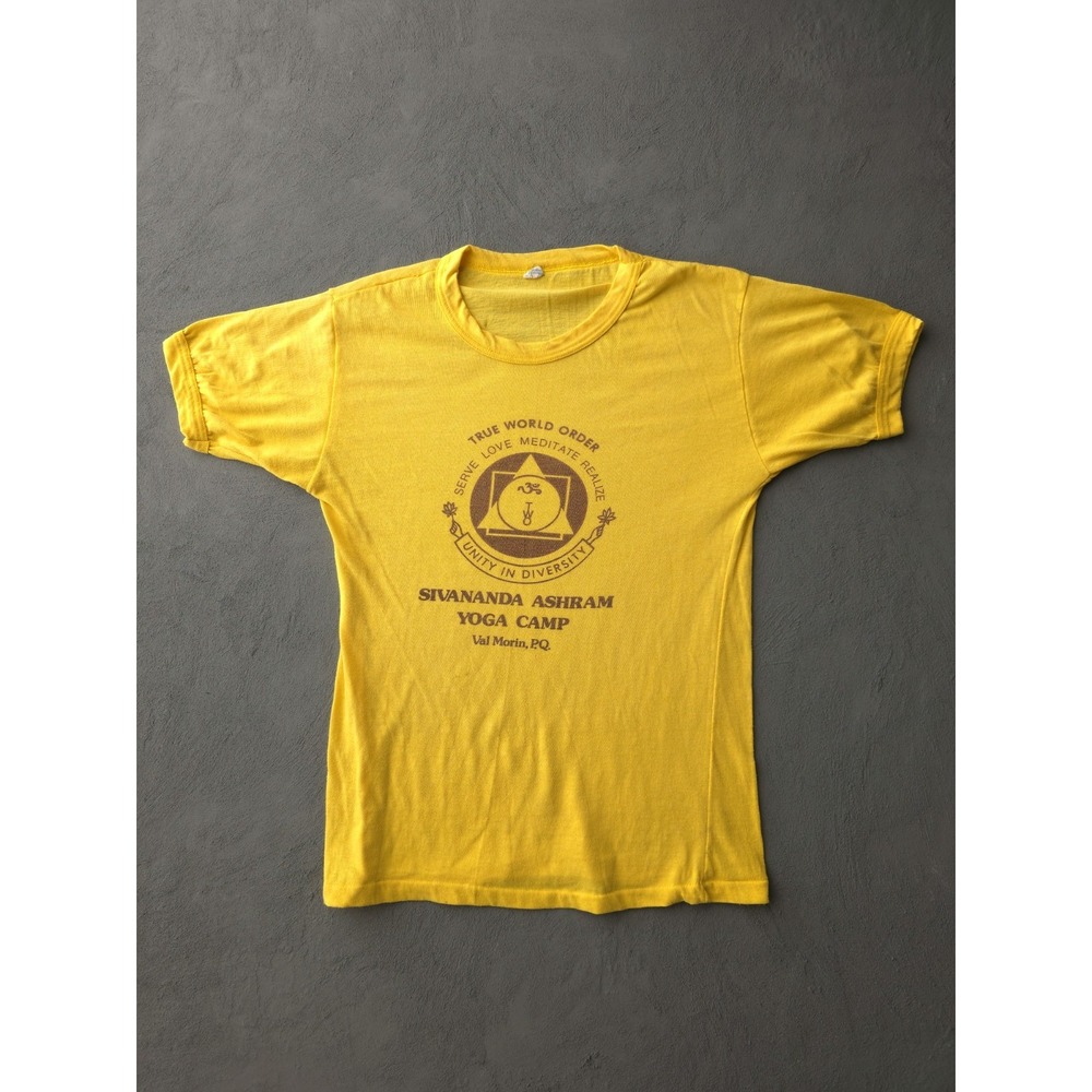 Vintage 80s True World Order Yoga Camp Yellow T-shirt M